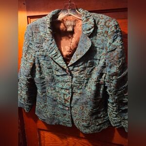Y2K Women's Michelle Antonelli Elegant Blue and Brown Women's Silk Jacket
